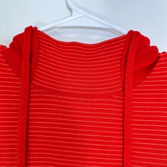 Duluth Trading Company Orange White Striped Funnel Neck Hooded Sweater Pockets L - Picture 5 of 6